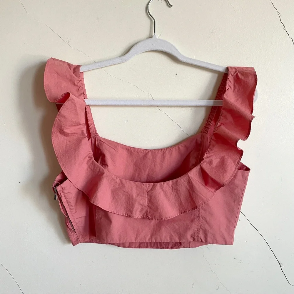 aritzia wilfred sandrine rose cropped ruffle sleeveless top medium large - Picture 2 of 8